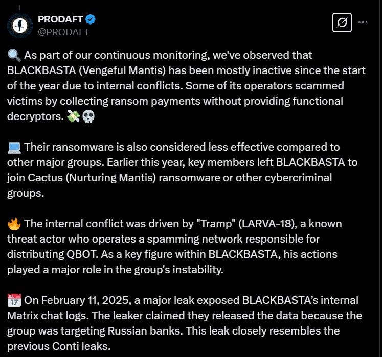 PRODAFT äußert sich zu den internen Chat-Leaks von Black Basta.