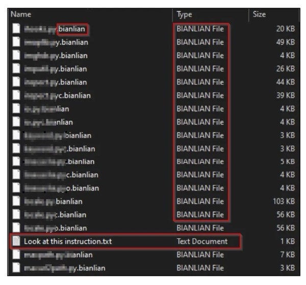 BianLian verschlüsselte Dateien