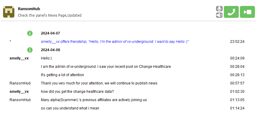 Forumsdialog zwischen vx underground und RansomHub