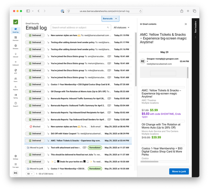 Einheitliches Protokoll von Barracuda Email Protection