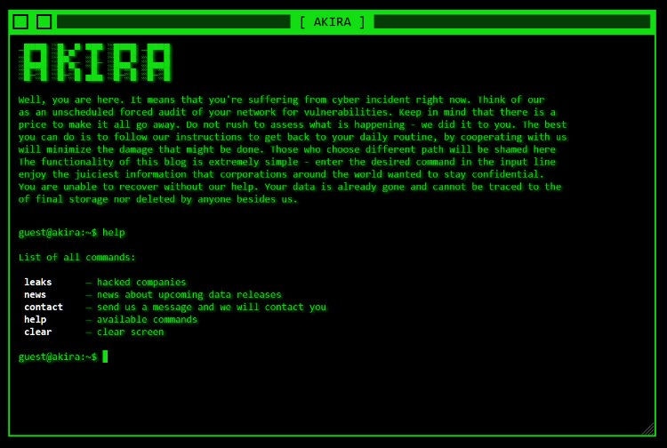 Screenshot der Akira-Datenleck-Website