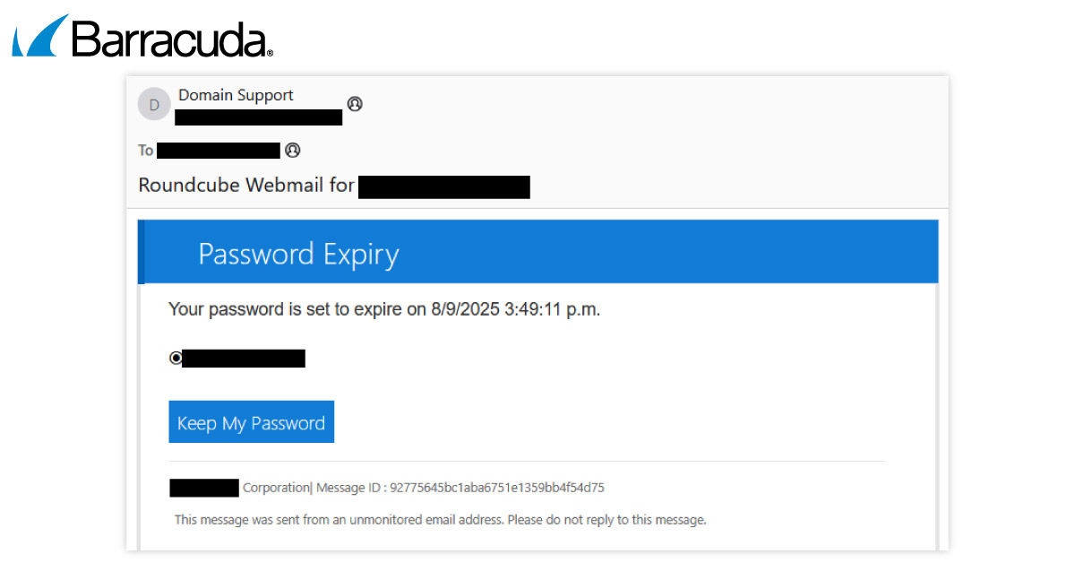 Example of a phishing attack impersonating Roundcube Webmail