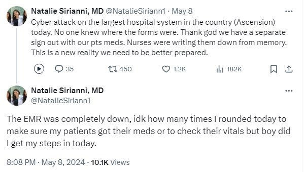 Tweet von Natalie Sirianni, Fachärztin des Ascension-Gesundheitssystems