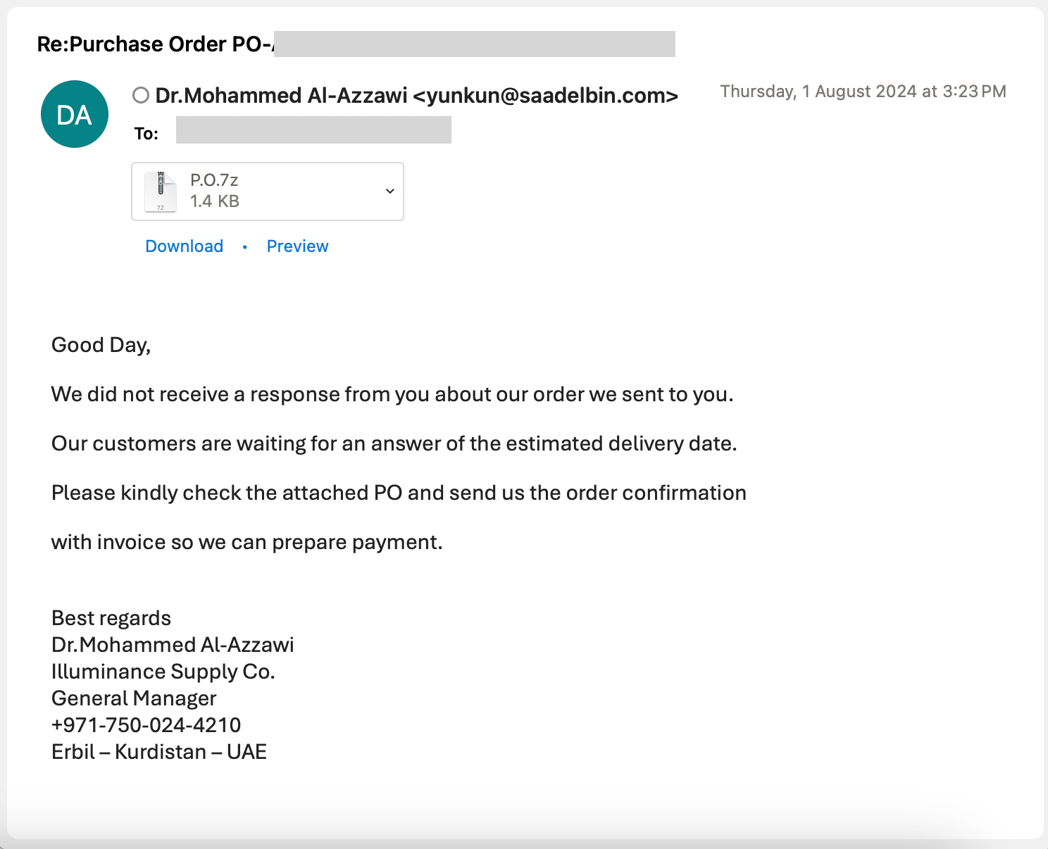 Beispiel für eine Phishing-E-Mail
