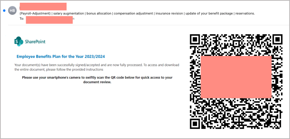 Beispiel eines E-Mail-Phishing-Angriffs per QR Code