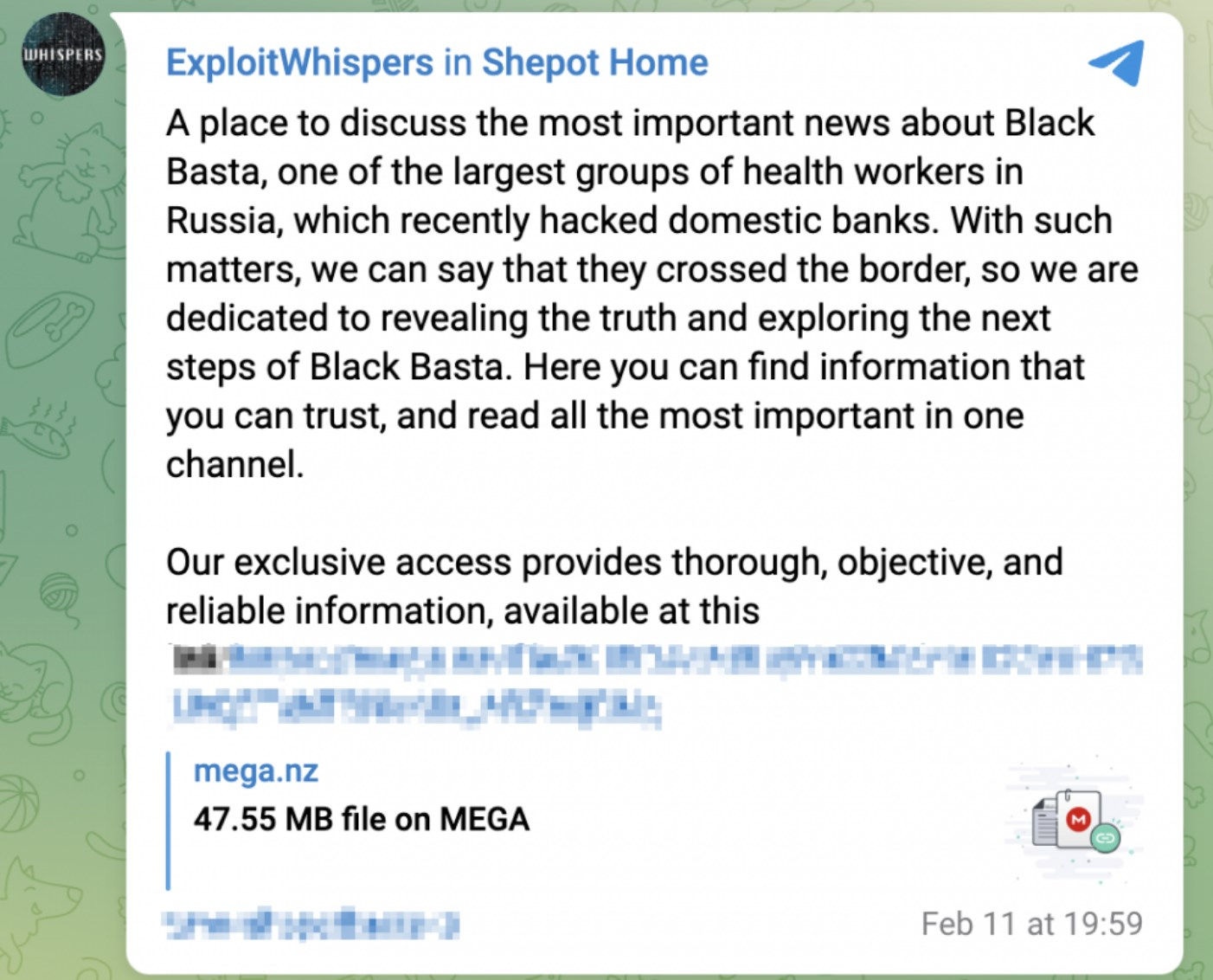 Englische Übersetzung eines Telegram-Posts, der interne Chats von Blackbasta leakt (Bleeping Computer)