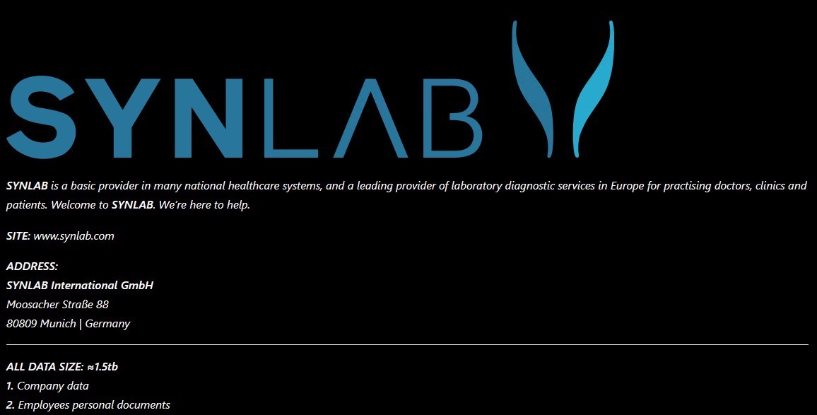 Black Basta listet Synlab auf der Leak-Site - Darkfeed Bedrohungsdaten