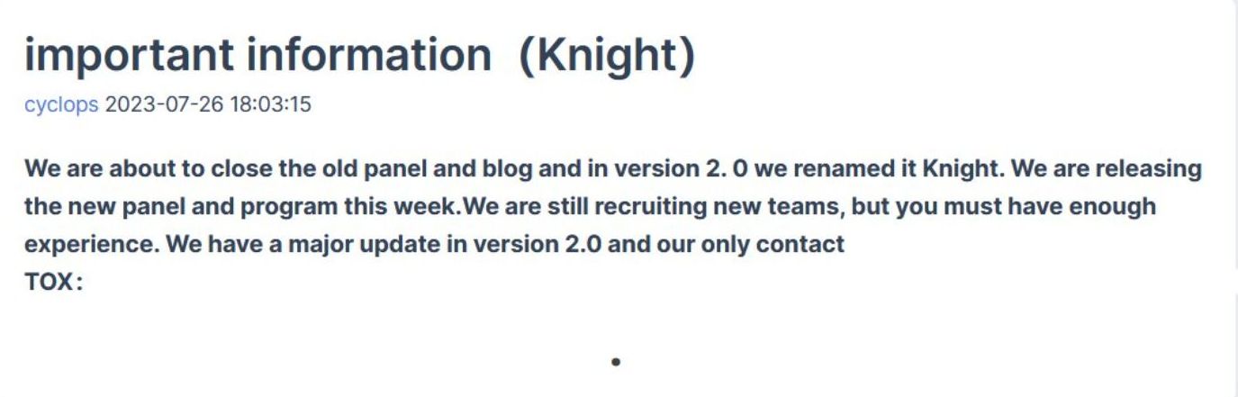 Ankündigung der Umbenennung von Cyclops in Knight, via SuspectFile.com 