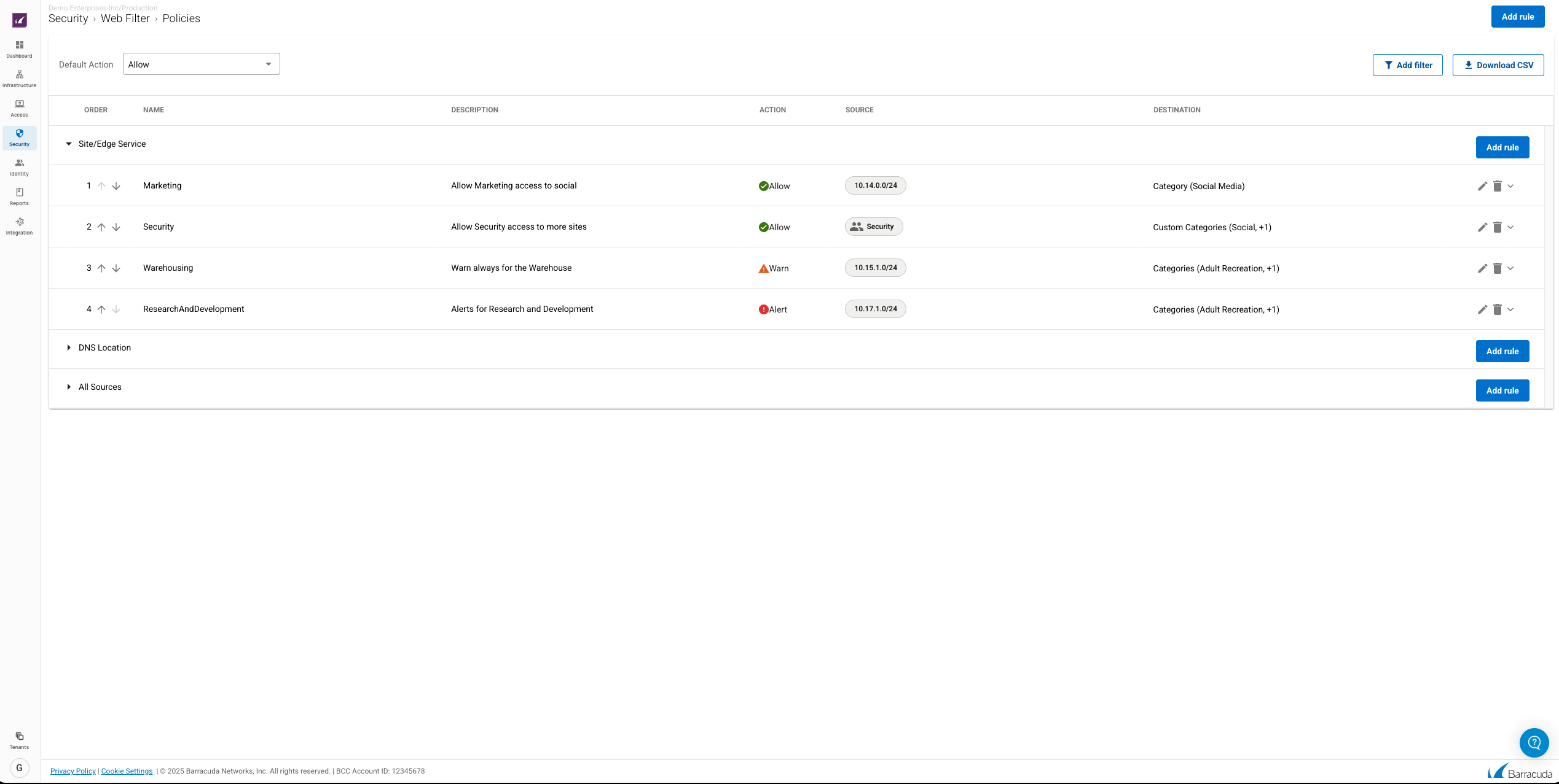 Sicherheitsrichtlinie des Barracuda Web Filter 