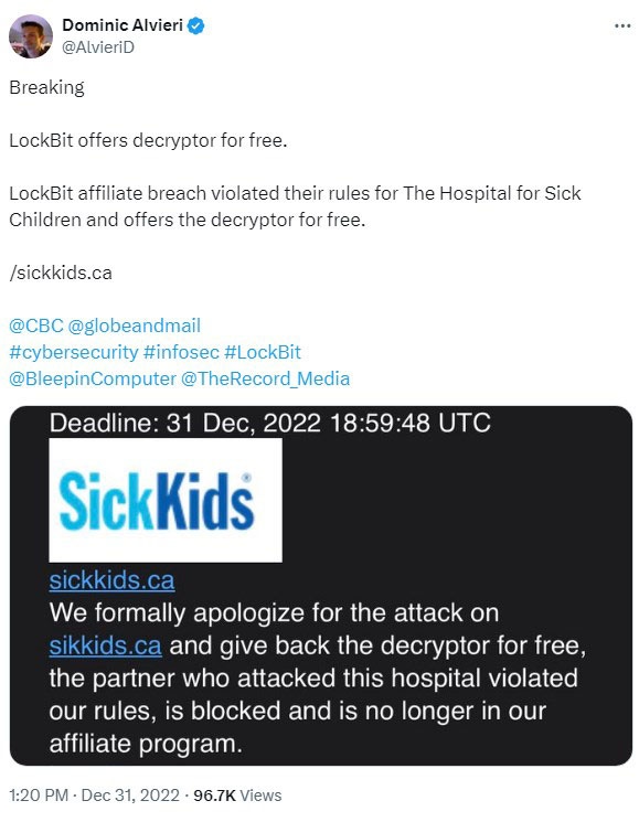 Entschuldigung von LockBit