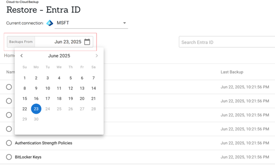 Barracuda Entra ID Backup Premium – Browser wiederherstellen