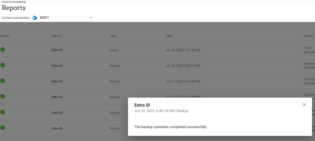 Barracuda Entra ID Backup Premium – Benachrichtigung über erfolgreiche Sicherung