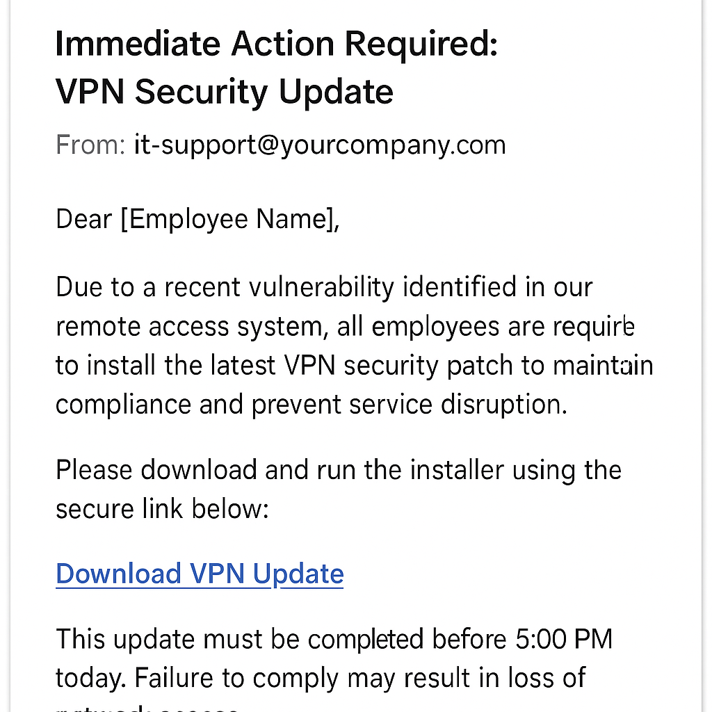 Fog-Phishing-E-Mail – gefälschtes VPN-Update (Attrappe)