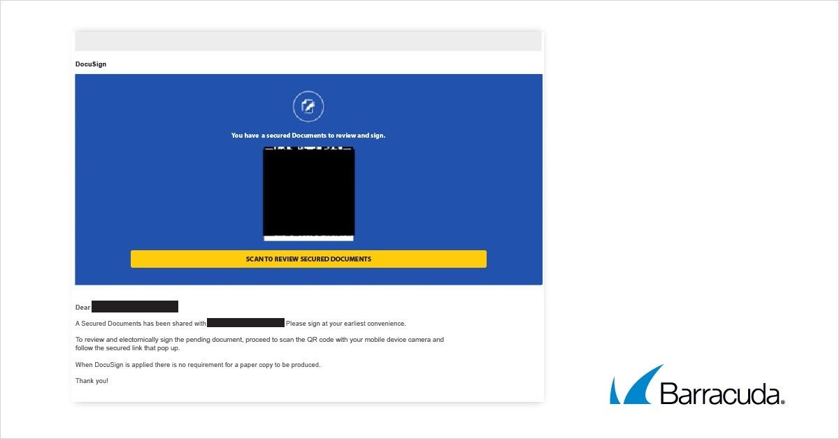 Beispiel für einen QR-Code-Angriff mit DocuSign-Imitation