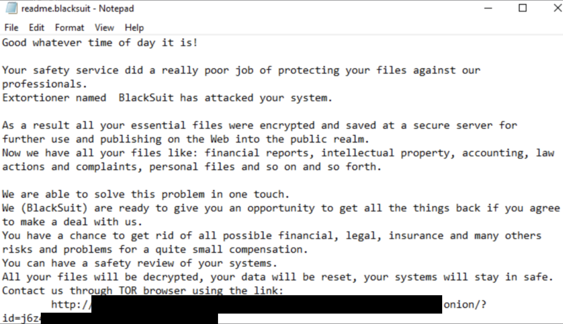 Hinweis zur BlackSuit-Ransomware, über den DFIR-Bericht