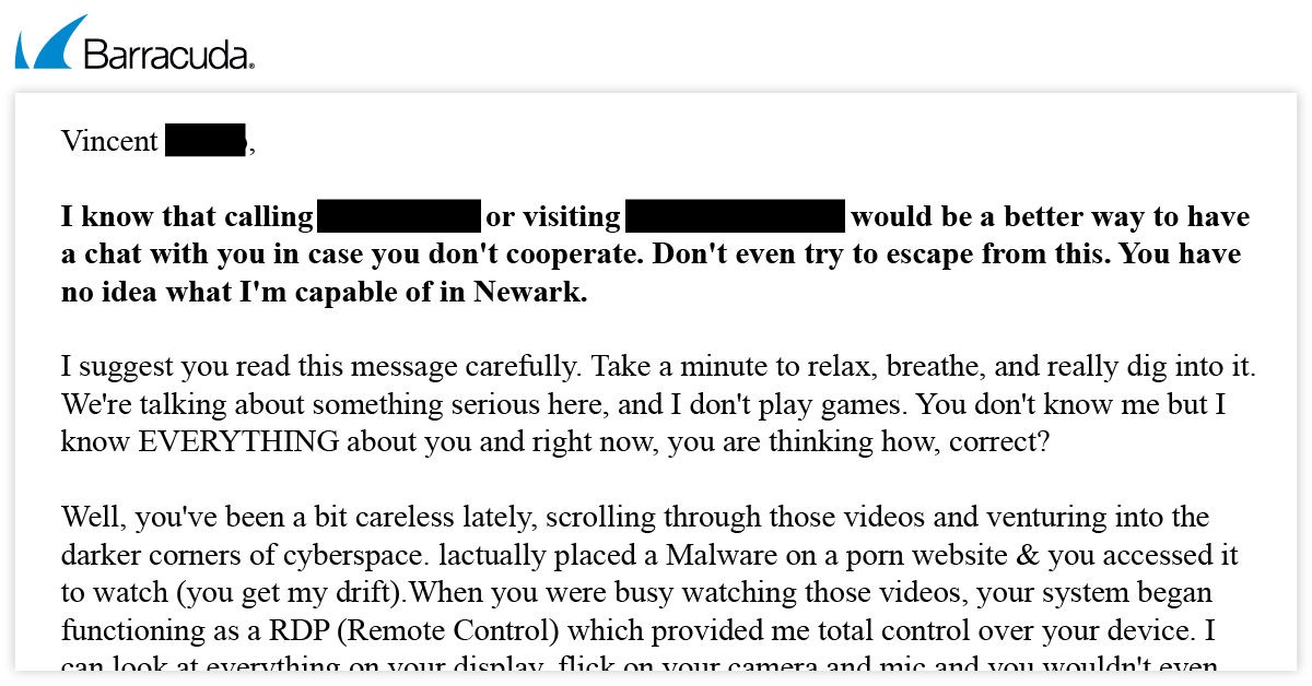 Beispiel einer Sextortion-E-Mail mit Personalisierung