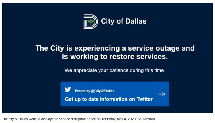 Mitteilung über Serviceunterbrechungen der Stadt Dallas